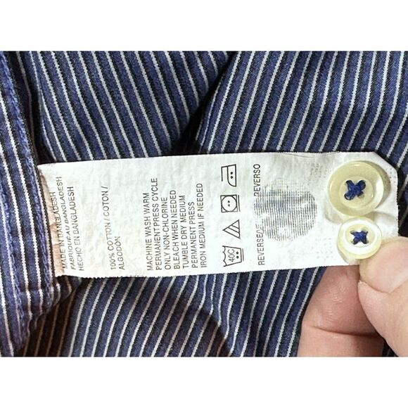 IZOD Navy Stripe Button Down Shirt Men's Large Slim Fit 100% Cotton - Picture 6 of 6